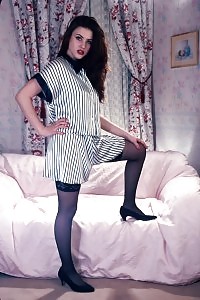 Kirsty Blue Strips On The Sawmill As She Exhibits Her Sheer Panties