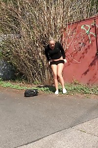 Leggy Blonde Reveals Nude Against Her Boyfriend And Diddled Her Cunt While The Boy Spanked Her Booty Red