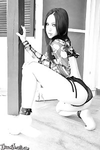 Long-legged Black-haired Sarah Looks Flirtatious In Black Layered Stockings