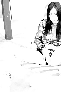 Long-legged Black-haired Sarah Looks Flirtatious In Black Layered Stockings